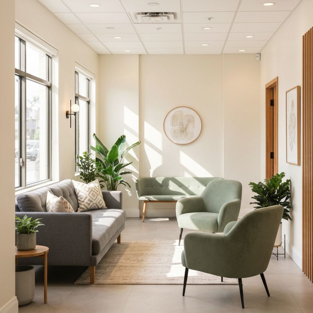 Welcoming waiting area with comfortable seating at Dr. Maya Reynolds' Santa Monica therapy office